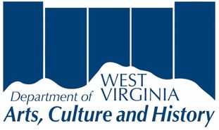 Department of West Virginia Arts, Culture and History logo with five tall rectangles that at the bottom are cut out in the shape of mountains.