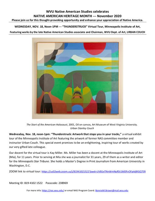 flier for virtual art tour of Urban Couch's works