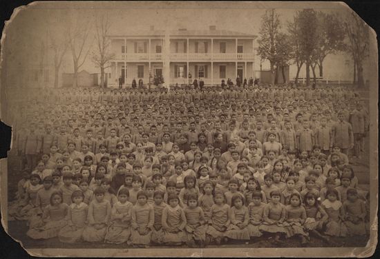 Students on the Carlisle campus, c. 1885