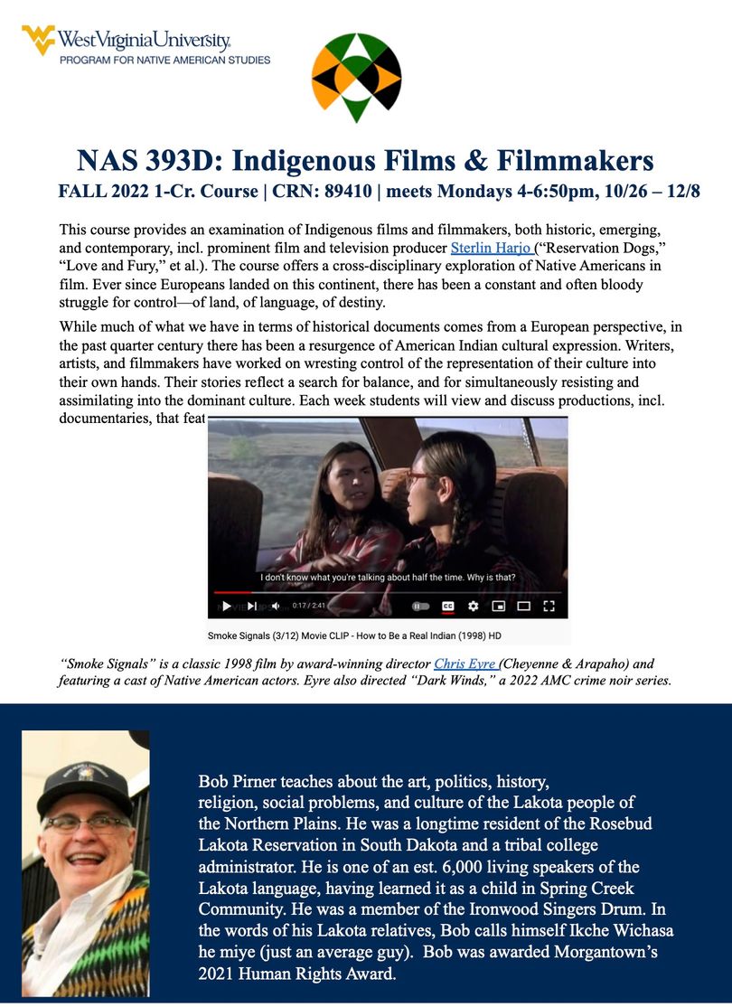 NAS 393D Indigenous FIlmFilmmakers fall 2022 course flier