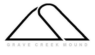 A simple line drawing of a mound that looks like a hill with a rounded line and with the text below "Grave Creek Mound:
