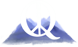 Logo of mountains with a Q combined with a peace symbol.