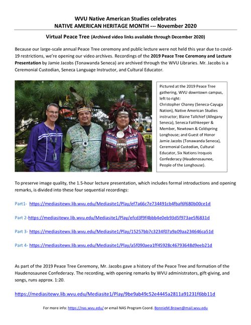 flier for 2019 peace tree video archives